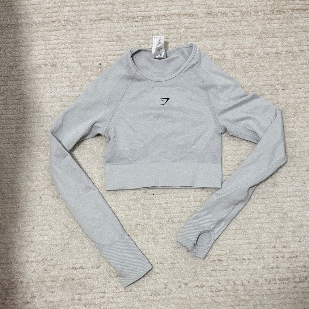 Gymshark Light Gray Long Sleeve Crop Top